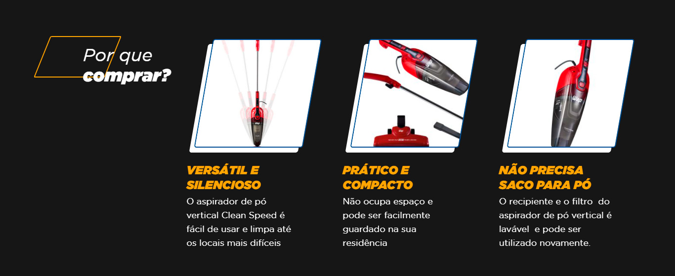 Aspirador de Pó Vertical Wap - 1000W Clean Speed FW005874 Vermelho e Preto